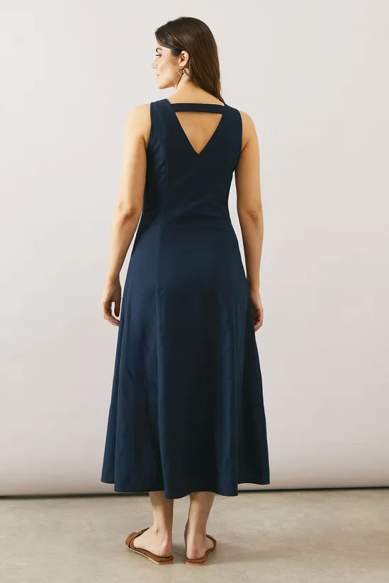 Linen Mix Button Through Midi Dress
