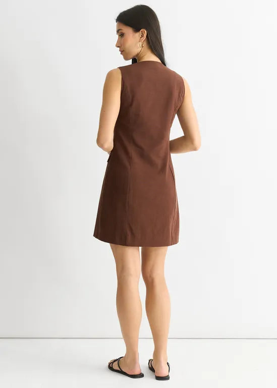 Chocolate Linen Button Through Mini shirt Dress