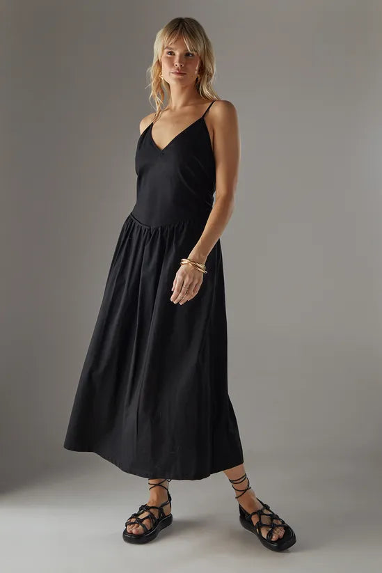 Linen Blend Plunge Neck Midi Sundress