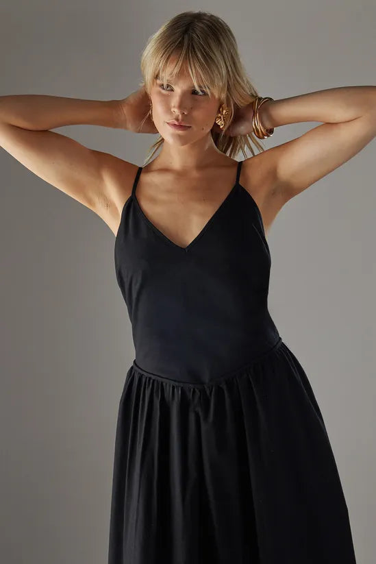 Linen Blend Plunge Neck Midi Sundress