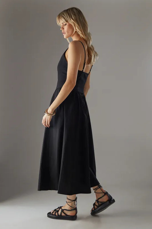 Linen Blend Plunge Neck Midi Sundress